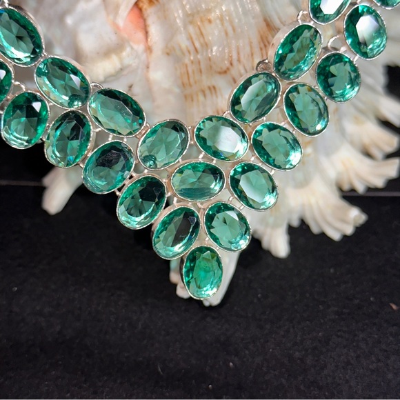 Sparkly Irish Green Apatite gemstone cluster statement necklace - Picture 6 of 14
